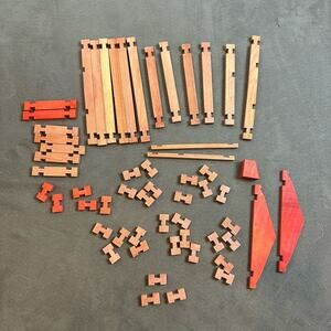 Vintage Roy Toy Wooden Building Blocks Interlocking Assorted Lot ~57 Pieces